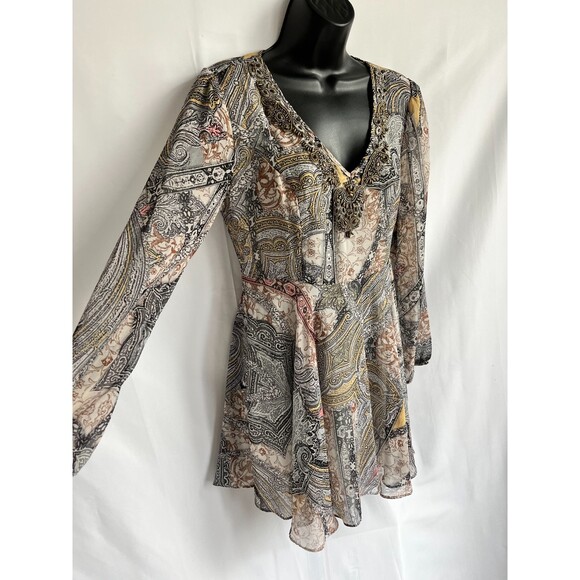 V Christina Y2K Embellished V Neck Paisley Mini Dress Sze S Chiffon Witchy Gypsy - Picture 2 of 10